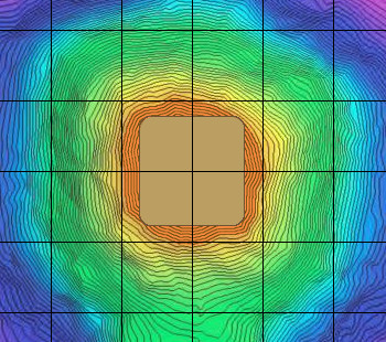 Colored to represent bare earth and overlaid with 10-meter grid
